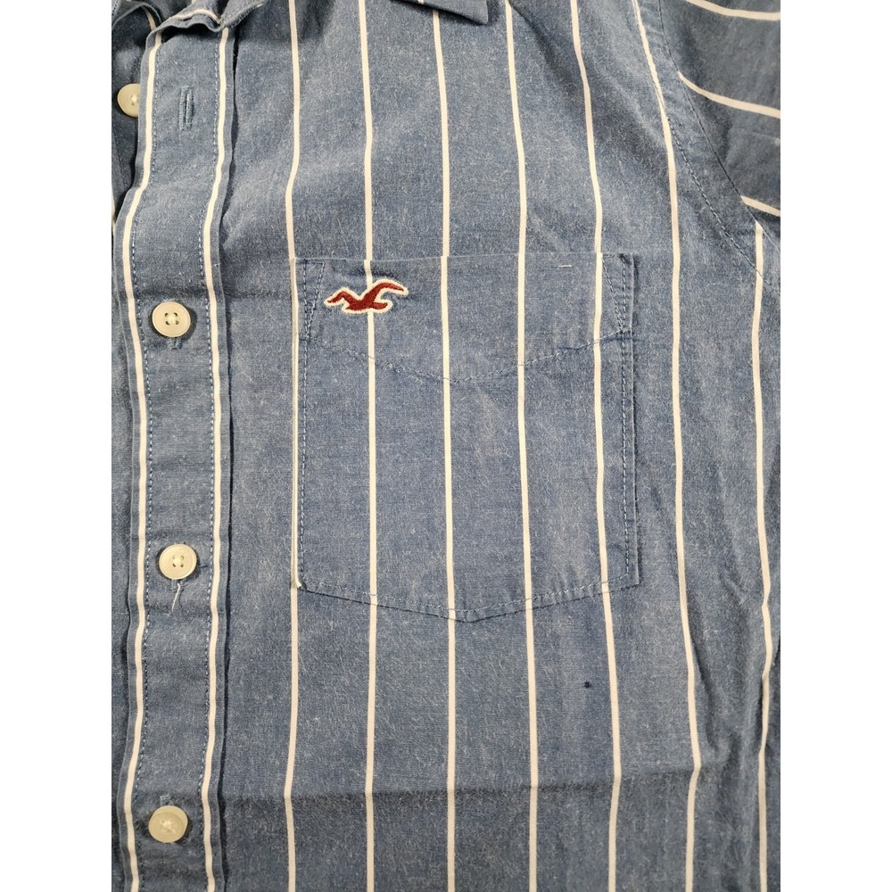 Hollister California Y2k Mens Blue‎ White Stripe Button Up Long Sleeve Shirt Med - Picture 7 of 10